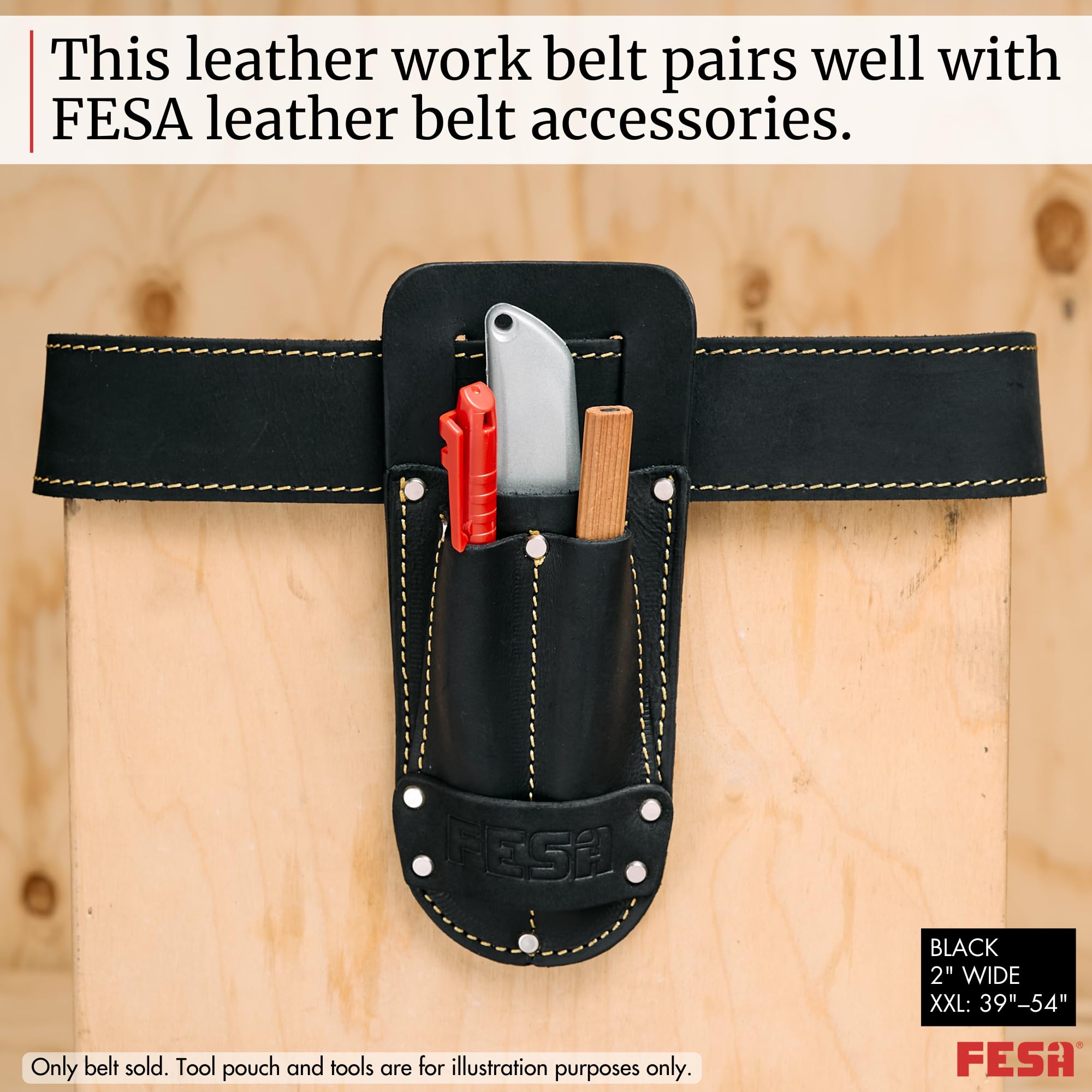 FESA Men's Leather Tool Belt - Leather Tool Pouch Belt Adjustable